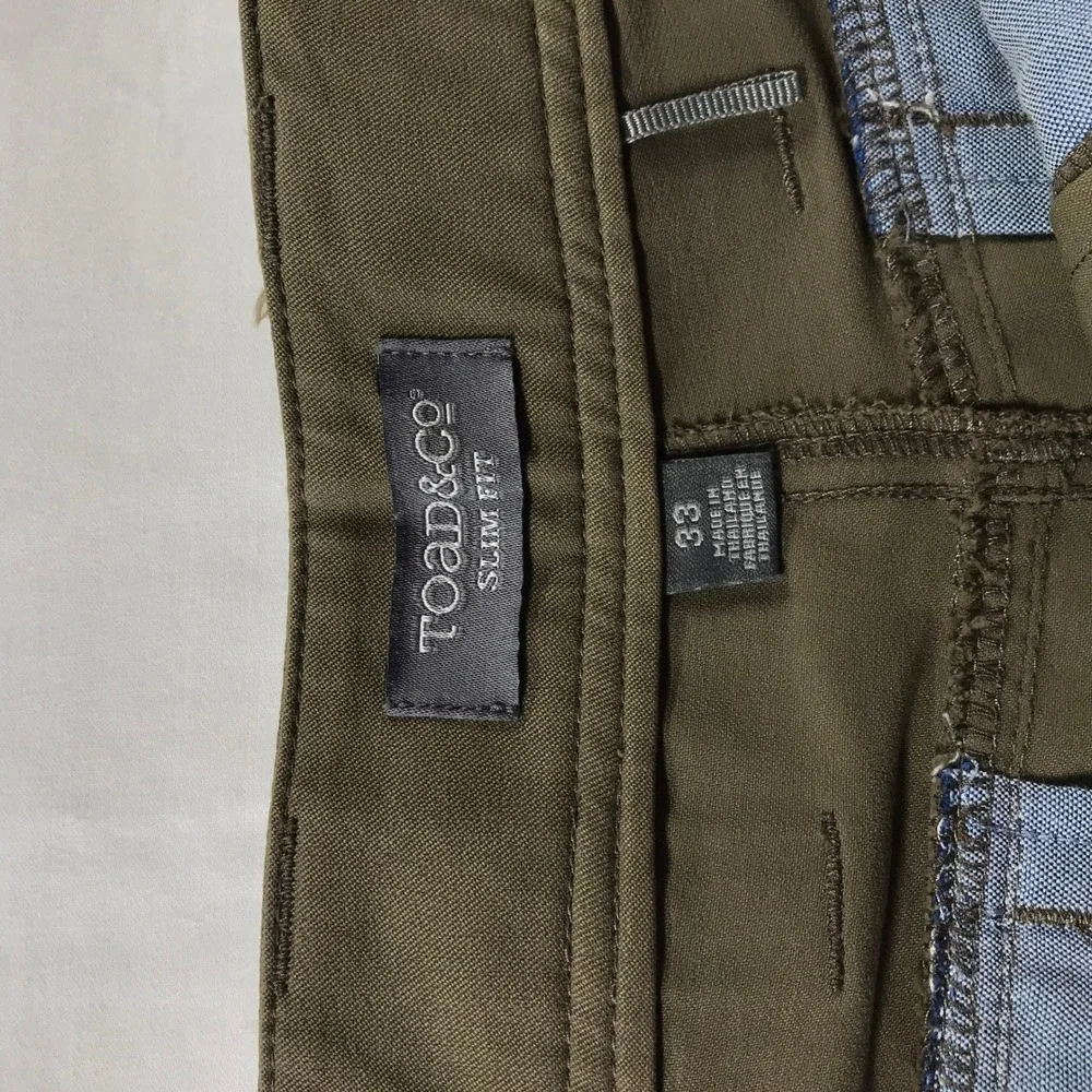 Toad&Co Mens Slim Fit Mission Ridge Pants Dark Olive Green Nylon Stretch 33
